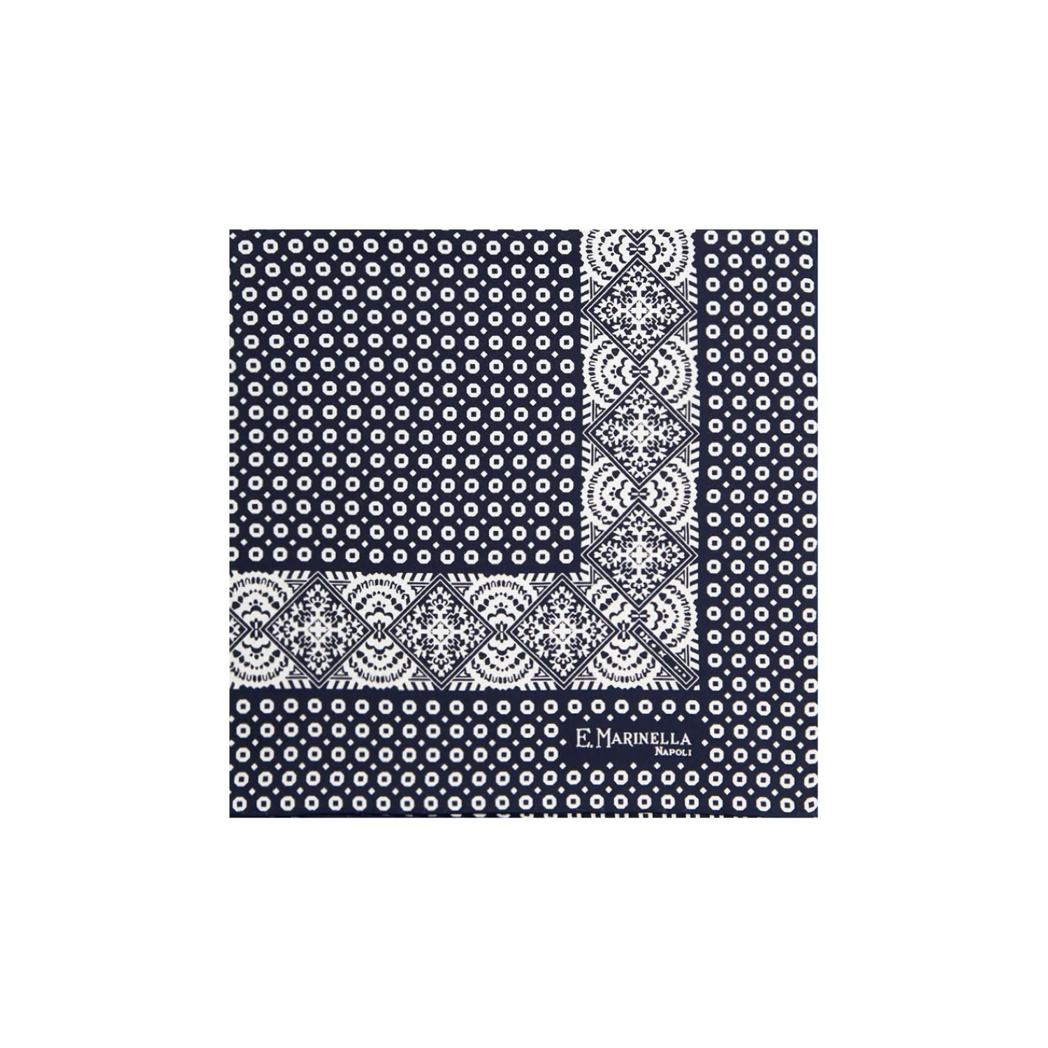 E.Marinella Pochette Da Taschino|POCHETTE DA TASCHINO IN SETA STAMPATA A MANO BLU SCURO Microfantasia fiore