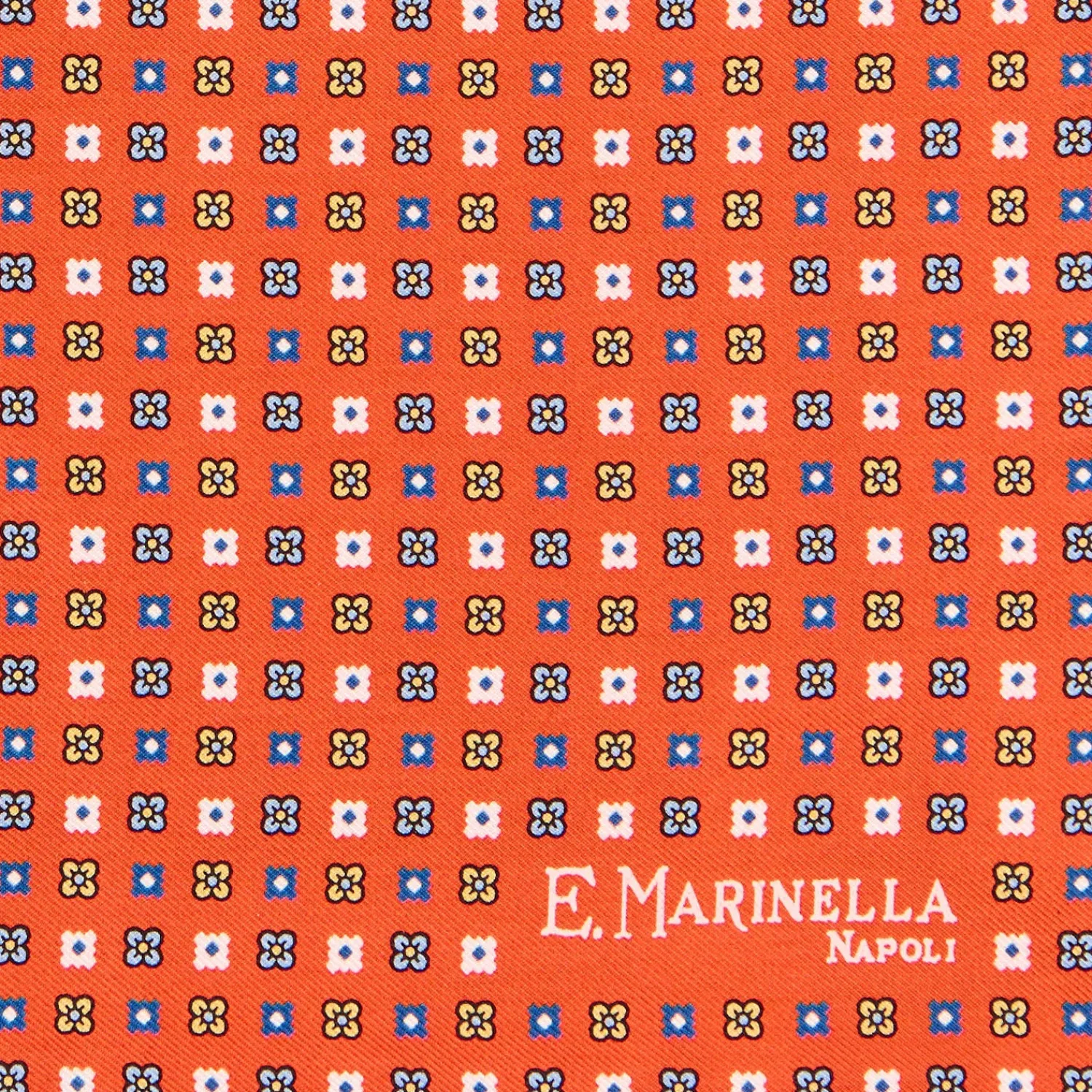 E.Marinella Pochette Da Taschino|POCHETTE DA TASCHINO IN SETA STAMPATA A MANO ARANCIONE Microfantasia fiore