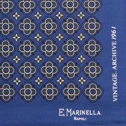 E.Marinella Pochette Da Taschino|POCHETTE DA TASCHINO IN SETA STAMPATA A MANO BLU Fantasia archivio 1961