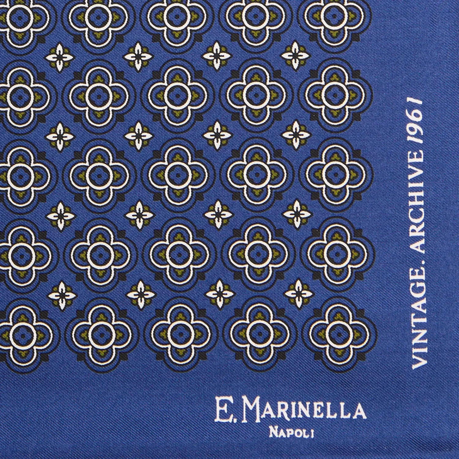 E.Marinella Pochette Da Taschino|POCHETTE DA TASCHINO IN SETA STAMPATA A MANO BLU Fantasia archivio 1961