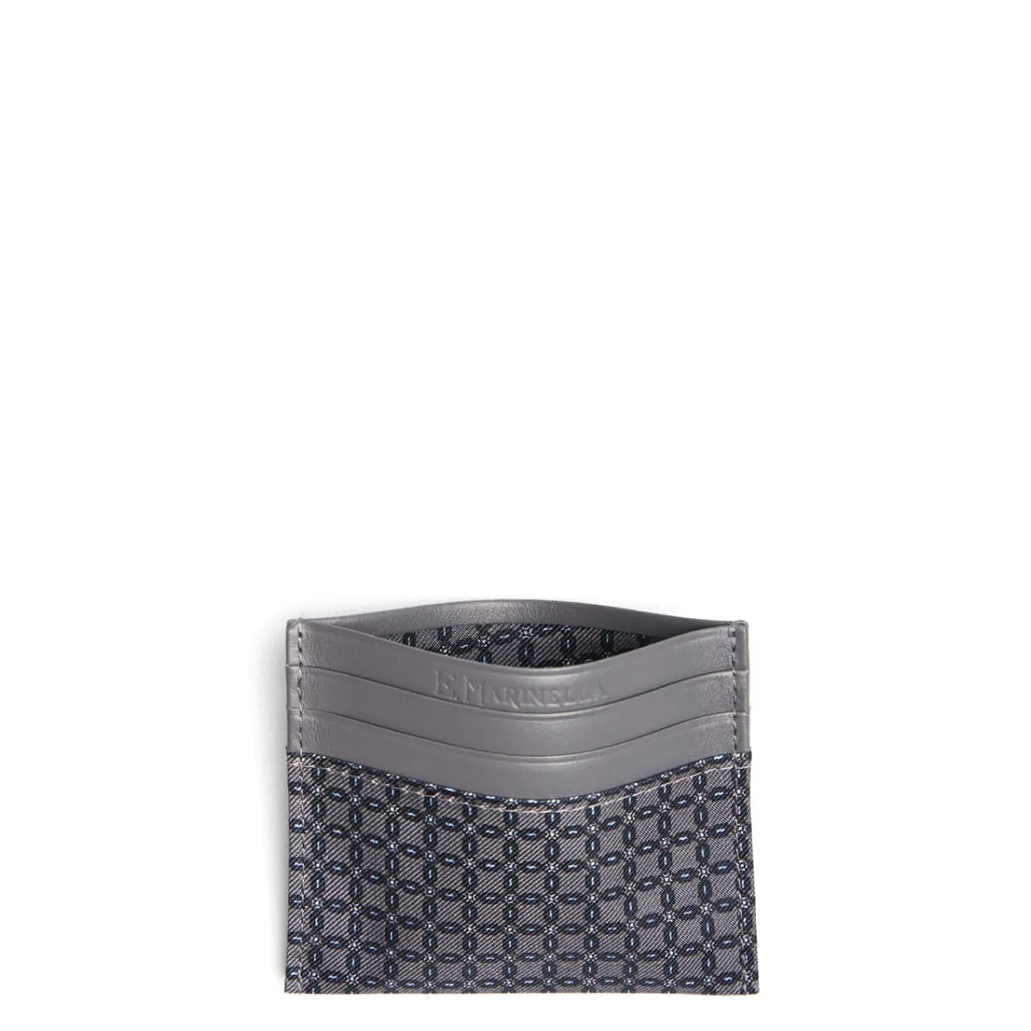 E.Marinella Porta Carte Di Credito|PORTACARTE DI CREDITO SETA E PELLE GRIGIO SCURO 5 scomparti