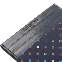 E.Marinella Porta Carte Di Credito|PORTACARTE DI CREDITO SETA E PELLE BLU SCURO 5 scomparti