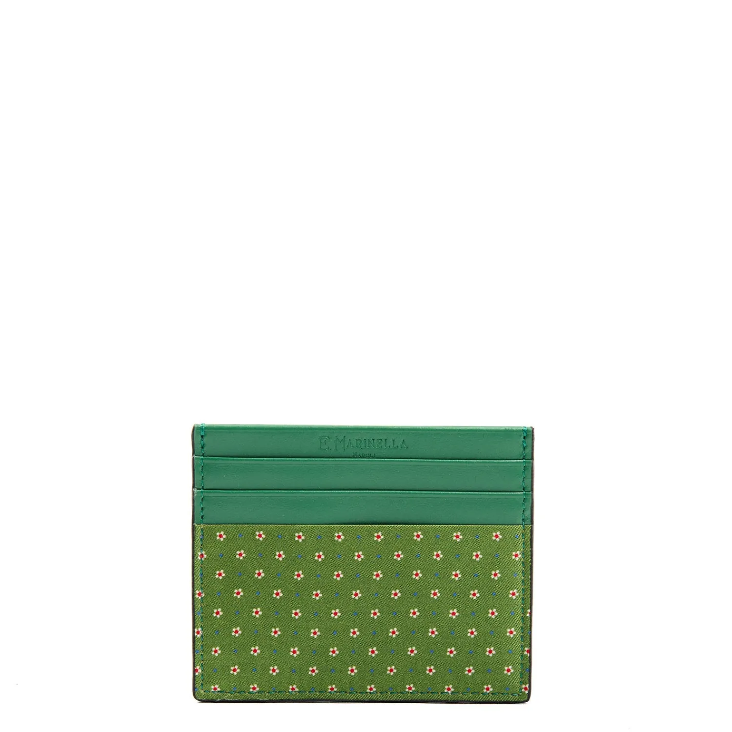E.Marinella Porta Carte Di Credito|PORTACARTE DI CREDITO SETA E PELLE VERDE CHIARO 5 scomparti