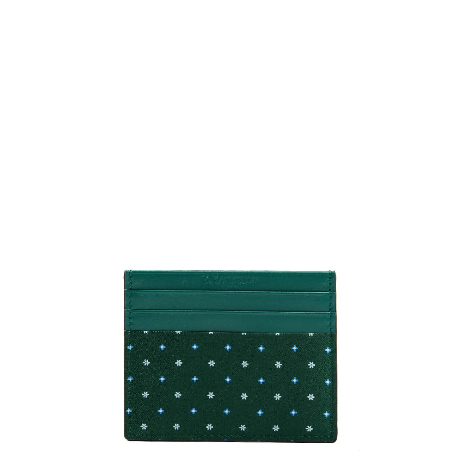 E.Marinella Porta Carte Di Credito|PORTACARTE DI CREDITO SETA E PELLE VERDE SCURO 5 scomparti
