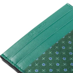 E.Marinella Porta Carte Di Credito|PORTACARTE DI CREDITO SETA E PELLE VERDE SCURO 5 scomparti