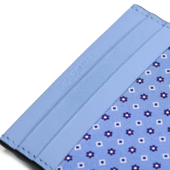 E.Marinella Porta Carte Di Credito|PORTACARTE DI CREDITO SETA E PELLE AZZURRO 5 scomparti