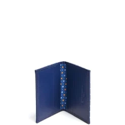 E.Marinella Porta Carte Di Credito|PORTACARTE PIEGHEVOLE IN SETE E PELLE BLU 10 scomparti