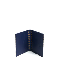 E.Marinella Porta Carte Di Credito|PORTACARTE PIEGHEVOLE IN SETA PELLE BLU SCURO 10 scomparti