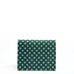E.Marinella Porta Carte Di Credito|PORTACARTE PIEGHEVOLE IN SETA PELLE VERDE SCURO 10 scomparti