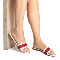 E.Marinella Sandali|SANDALO FLAT ICONOGRAPHIC SIGNATURE Con fascia in seta rossa