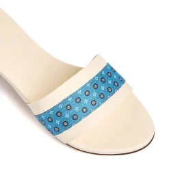 E.Marinella Sandali|SANDALO FLAT ICONOGRAPHIC SIGNATURE Con fascia in seta azzurra