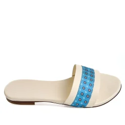 E.Marinella Sandali|SANDALO FLAT ICONOGRAPHIC SIGNATURE Con fascia in seta azzurra