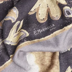 E.Marinella Sciarpe Invernali|SCIALLE 135 GRIGIO IN LANA E SETA Con disegno di fiori a pastello
