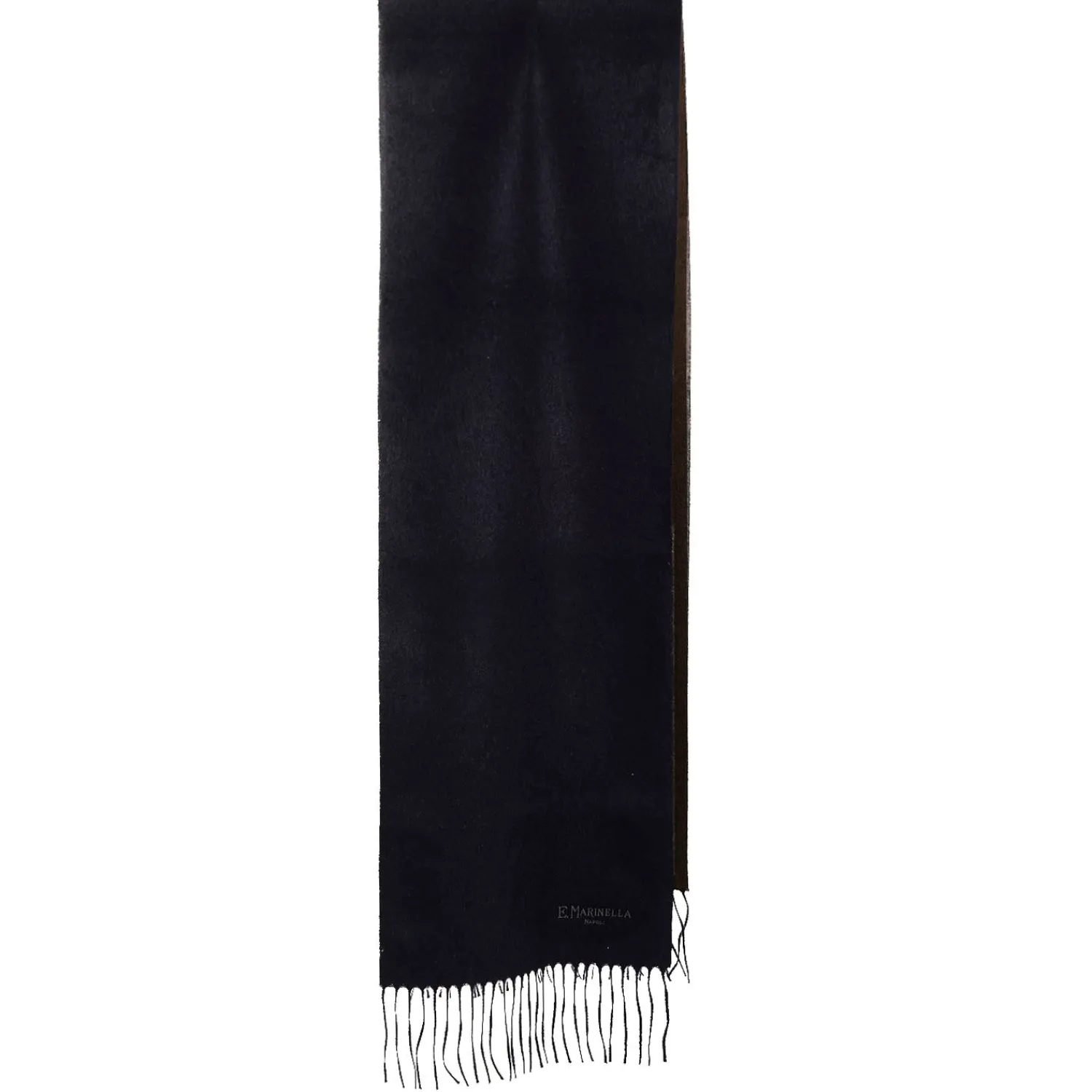 E.Marinella Sciarpe Invernali|Sciarpe Invernali|SCIARPA BICOLOR BLU E MARRONE SCURO IN SETA E CASHMERE Tinta unita