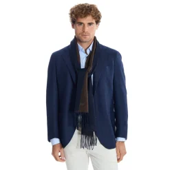 E.Marinella Sciarpe Invernali|Sciarpe Invernali|SCIARPA BICOLOR BLU E MARRONE SCURO IN SETA E CASHMERE Tinta unita
