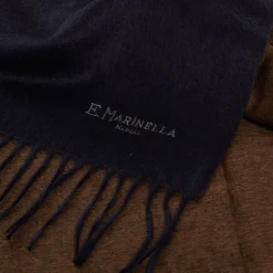 E.Marinella Sciarpe Invernali|Sciarpe Invernali|SCIARPA BICOLOR BLU E MARRONE SCURO IN SETA E CASHMERE Tinta unita