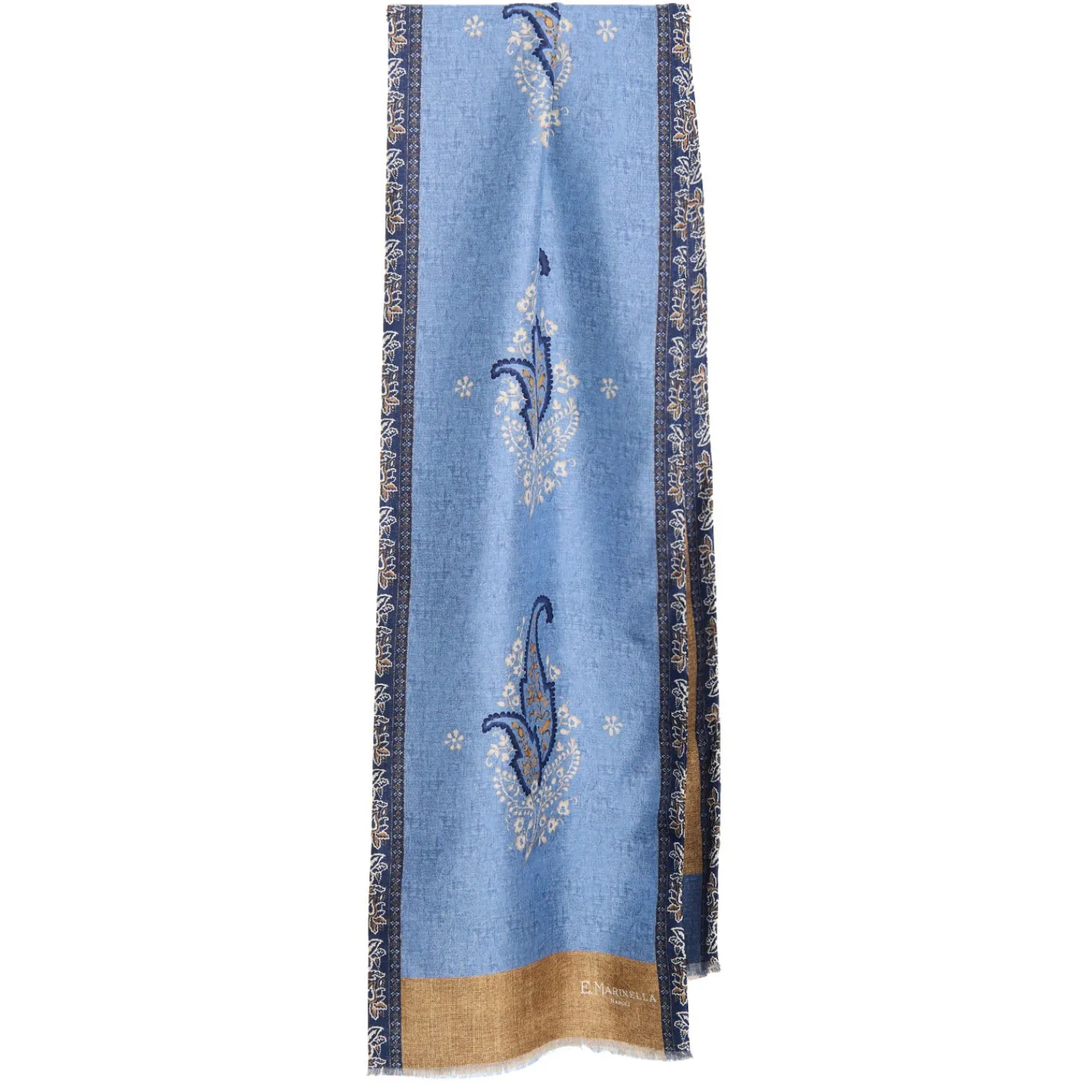 E.Marinella Sciarpe In Seta|SCIARPA TUBOLARE AZZURRA IN SETA TWILL Paisley pattern