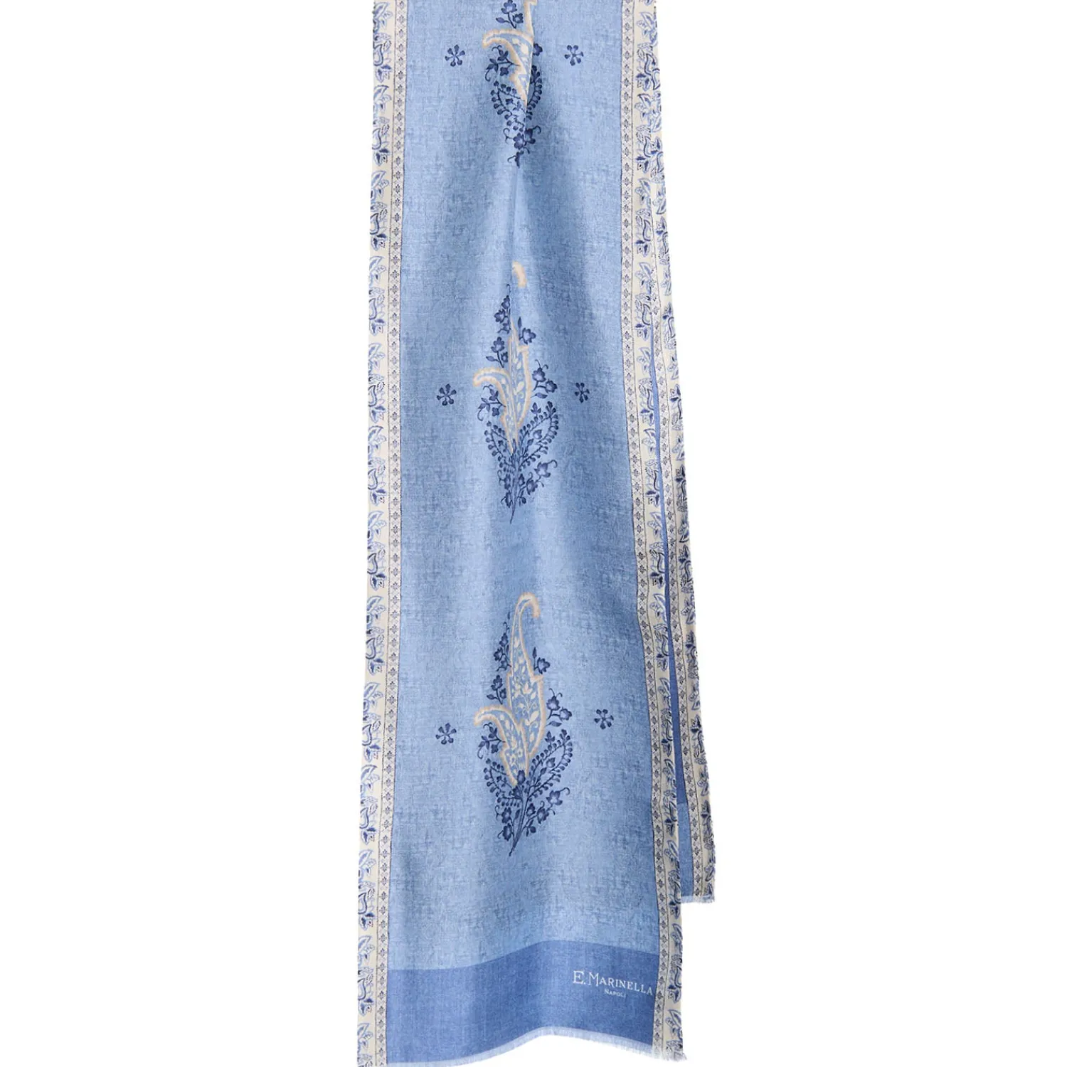 E.Marinella Sciarpe In Seta|SCIARPA TUBOLARE AZZURRA IN SETA TWILL Paisley pattern
