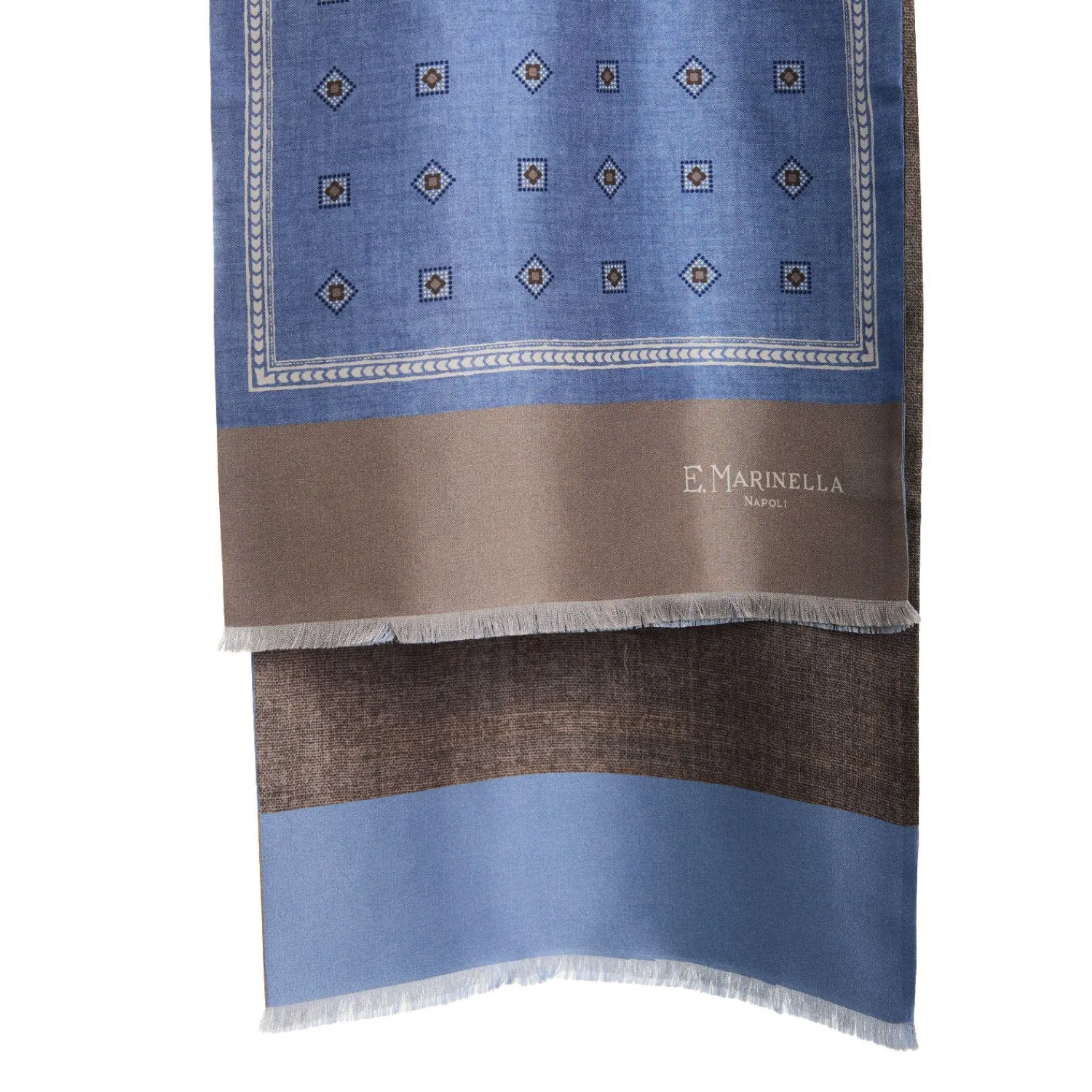 E.Marinella Sciarpe In Seta|SCIARPA TUBOLARE AZZURRO POLVERE IN SETA TWILL Classic daisy