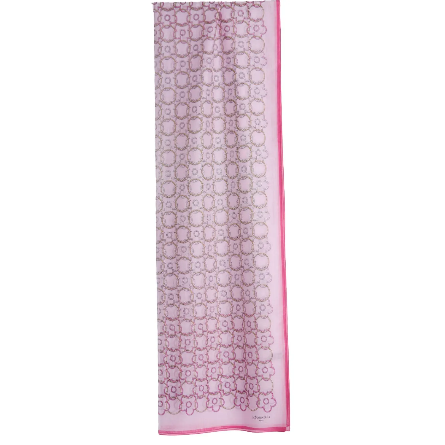 E.Marinella Sciarpe Estive|SCIARPA TUBOLARE IN VOILE DI COTONE E SETA ROSA Fiore monogram 100