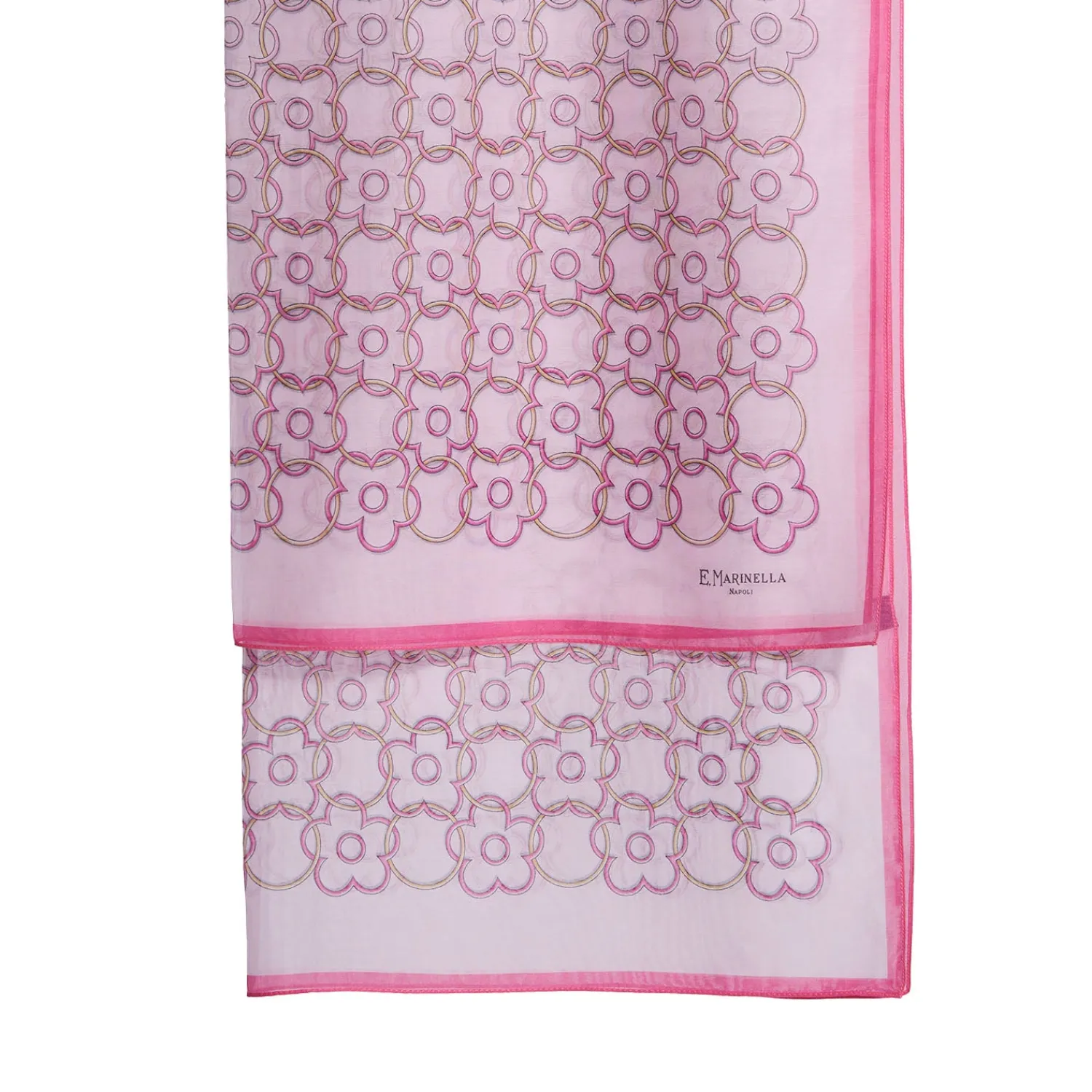 E.Marinella Sciarpe Estive|SCIARPA TUBOLARE IN VOILE DI COTONE E SETA ROSA Fiore monogram 100