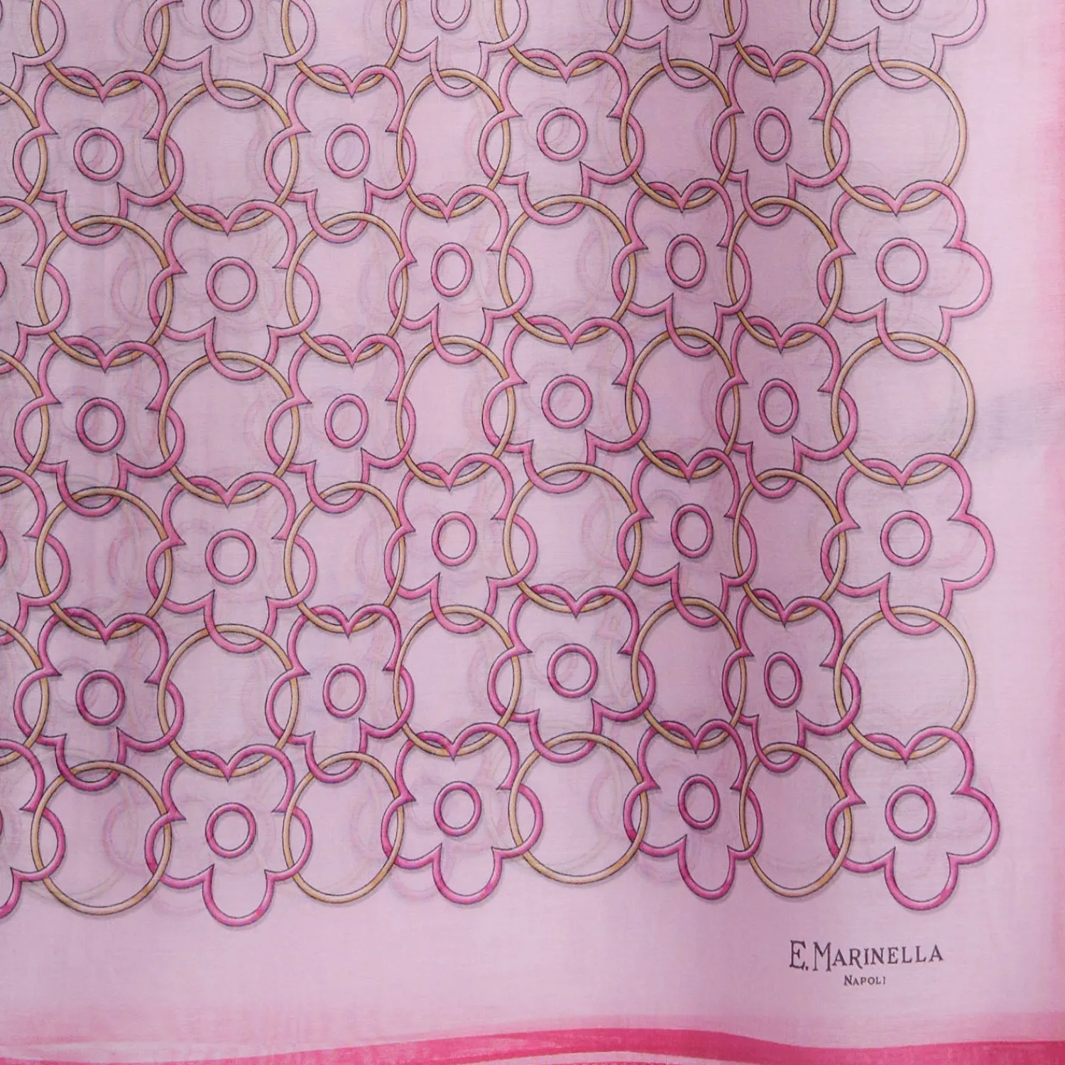 E.Marinella Sciarpe Estive|SCIARPA TUBOLARE IN VOILE DI COTONE E SETA ROSA Fiore monogram 100