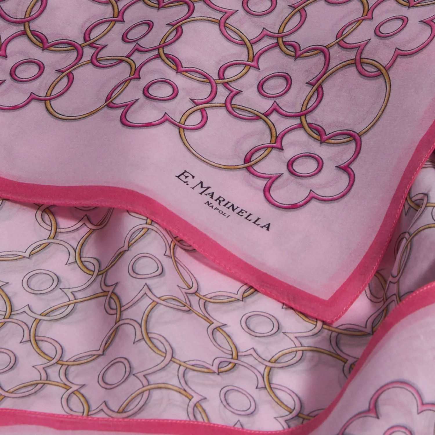 E.Marinella Sciarpe Estive|SCIARPA TUBOLARE IN VOILE DI COTONE E SETA ROSA Fiore monogram 100