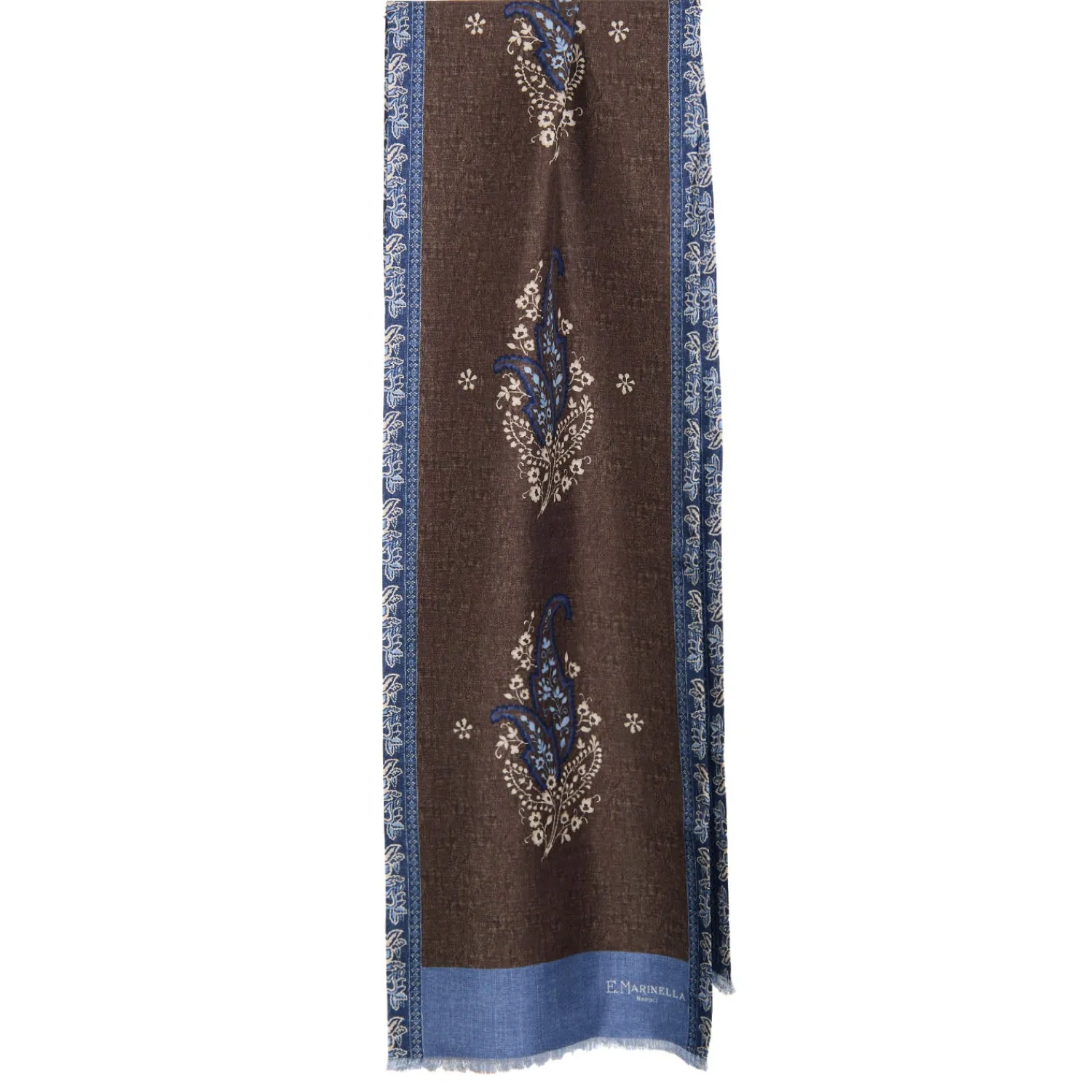E.Marinella Sciarpe In Seta|SCIARPA TUBOLARE MARRONE SCURO IN SETA TWILL Paisley pattern