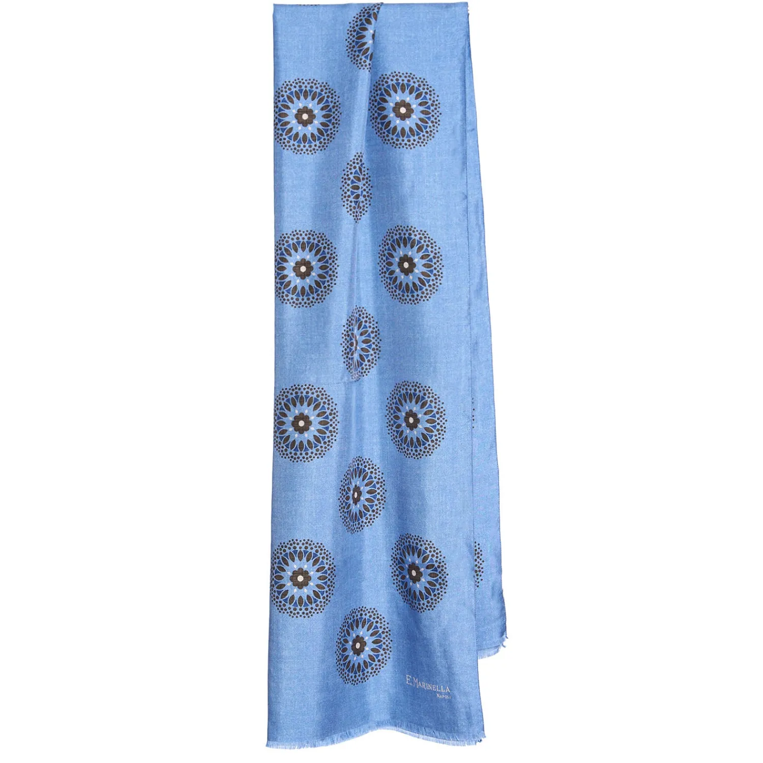 E.Marinella Sciarpe In Seta|STOLA AZZURRA IN SETA MADDER Collezione floreale