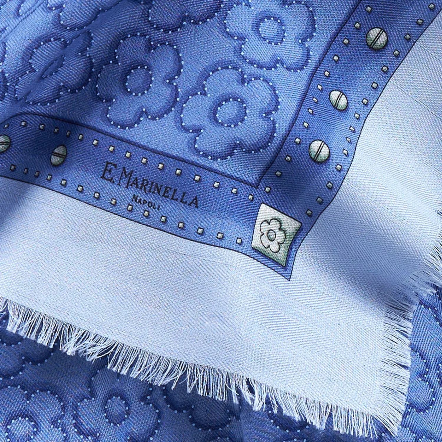E.Marinella Sciarpe Invernali|STOLA AZZURRO POLVERE 115 IN LANA, SETA E CASHMERE Fiori d’archivio