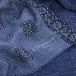 E.Marinella Sciarpe Invernali|STOLA BLUIn lana con decorazioni floreali