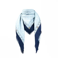 E.Marinella Sciarpe Invernali|STOLA BLU 115 IN LANA, SETA E CASHMERE Fiori d’archivio