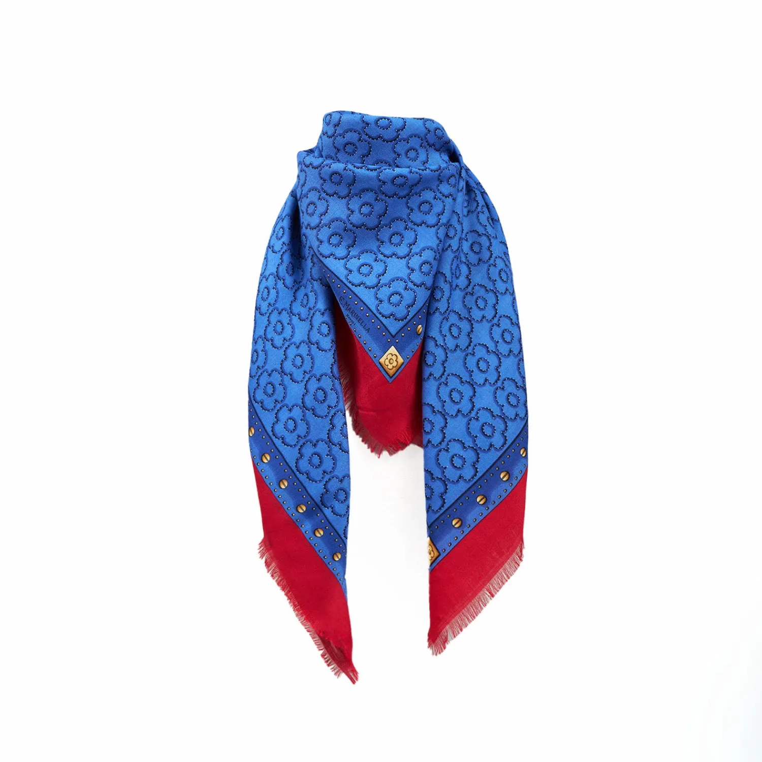 E.Marinella Sciarpe Invernali|STOLA BLU 115 IN LANA SETA E CASHMERE Fiori d’archivio