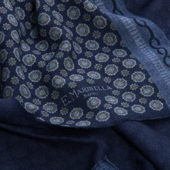 E.Marinella Sciarpe Invernali|STOLA BLU SCURO In lana con decorazioni floreali