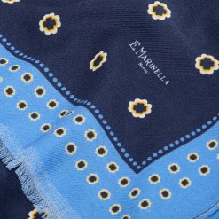 E.Marinella Sciarpe Invernali|STOLA BLU SCURO IN LANA Decorazioni floreali
