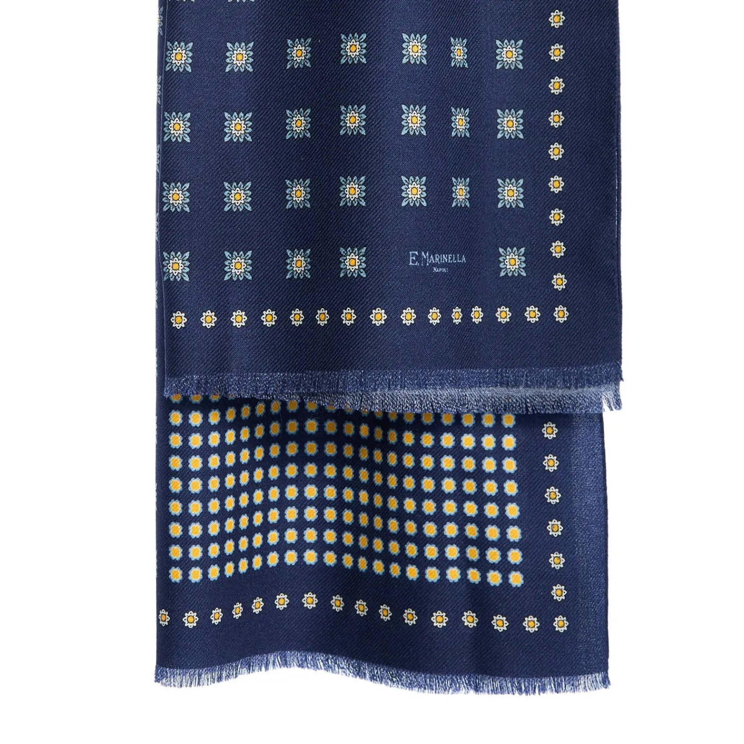 E.Marinella Sciarpe Invernali|STOLA BLU SCURO IN LANA Decorazioni floreali