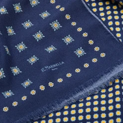E.Marinella Sciarpe Invernali|STOLA BLU SCURO IN LANA Decorazioni floreali