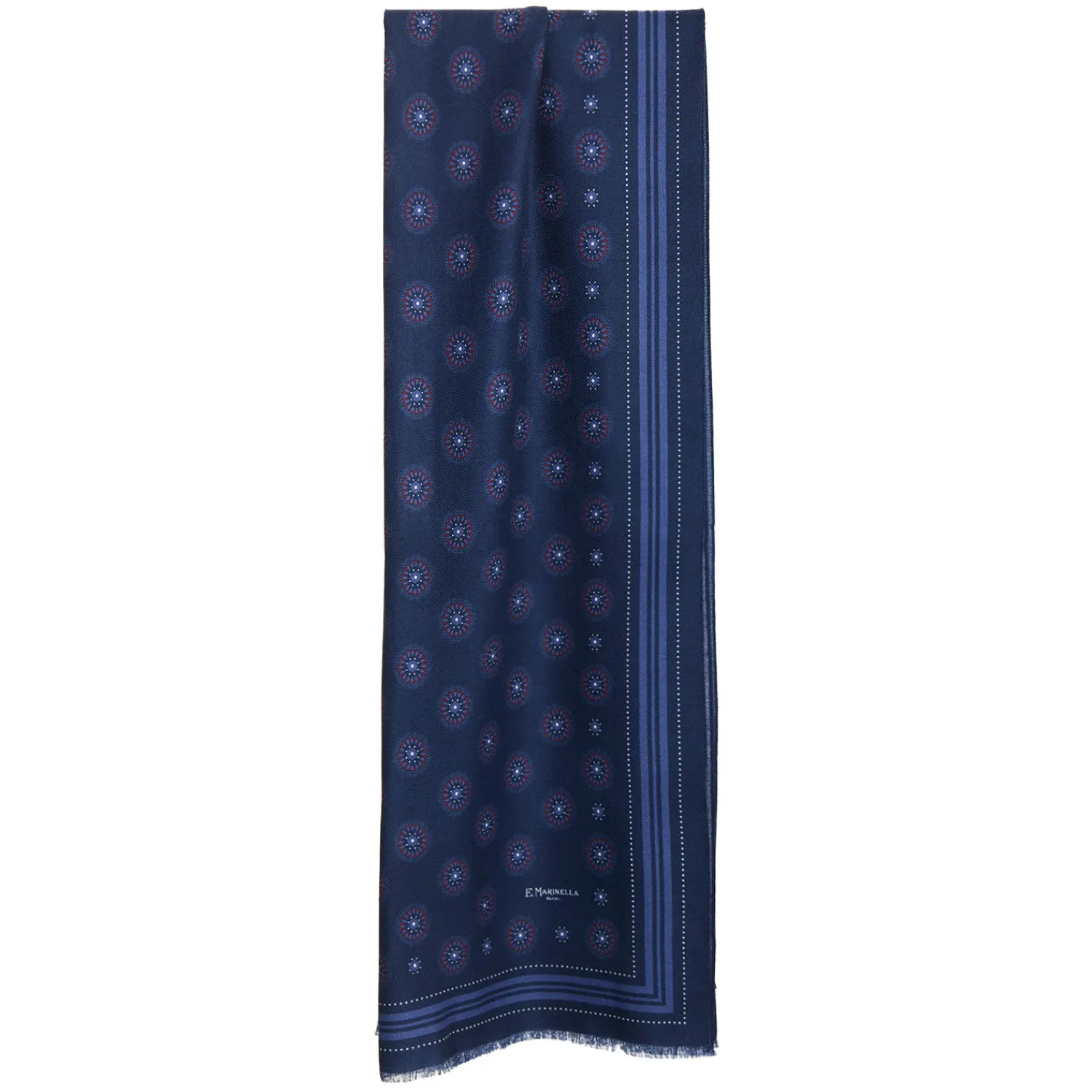 E.Marinella Sciarpe Invernali|STOLA DARK BLUE IN LANA Decorazioni floreali