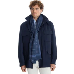 E.Marinella Sciarpe Invernali|STOLA DARK BLUE IN LANA Decorazioni floreali