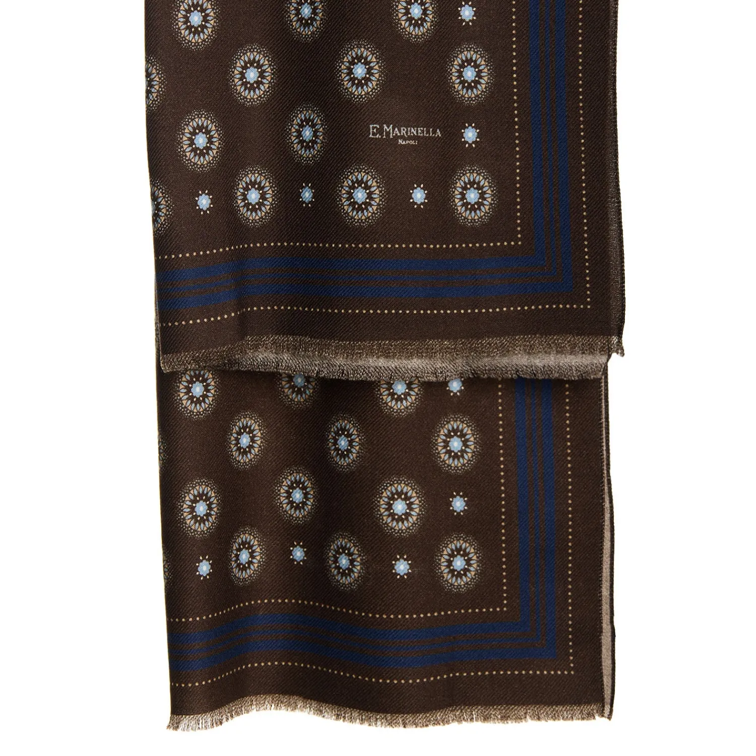 E.Marinella Sciarpe Invernali|STOLA DARK BROWN IN LANA Decorazioni floreali