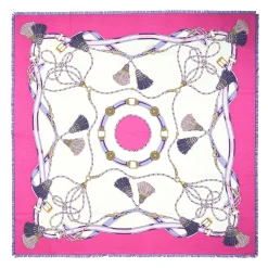 E.Marinella Sciarpe In Seta|Sciarpe Invernali|STOLA FUCSIA 115 IN LANA, SETA E CASHMERE Nappine e chiavi