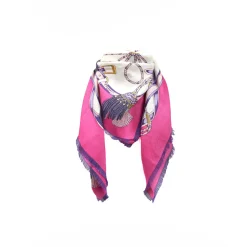 E.Marinella Sciarpe In Seta|Sciarpe Invernali|STOLA FUCSIA 115 IN LANA, SETA E CASHMERE Nappine e chiavi