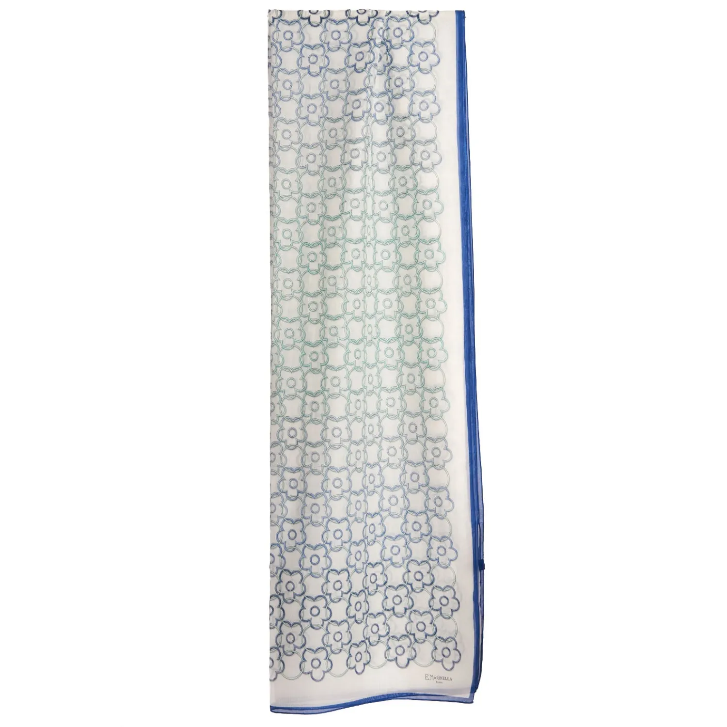 E.Marinella Sciarpe Estive|STOLA IN VOILE DI COTONE E SETA BLU Fiore monogram 100
