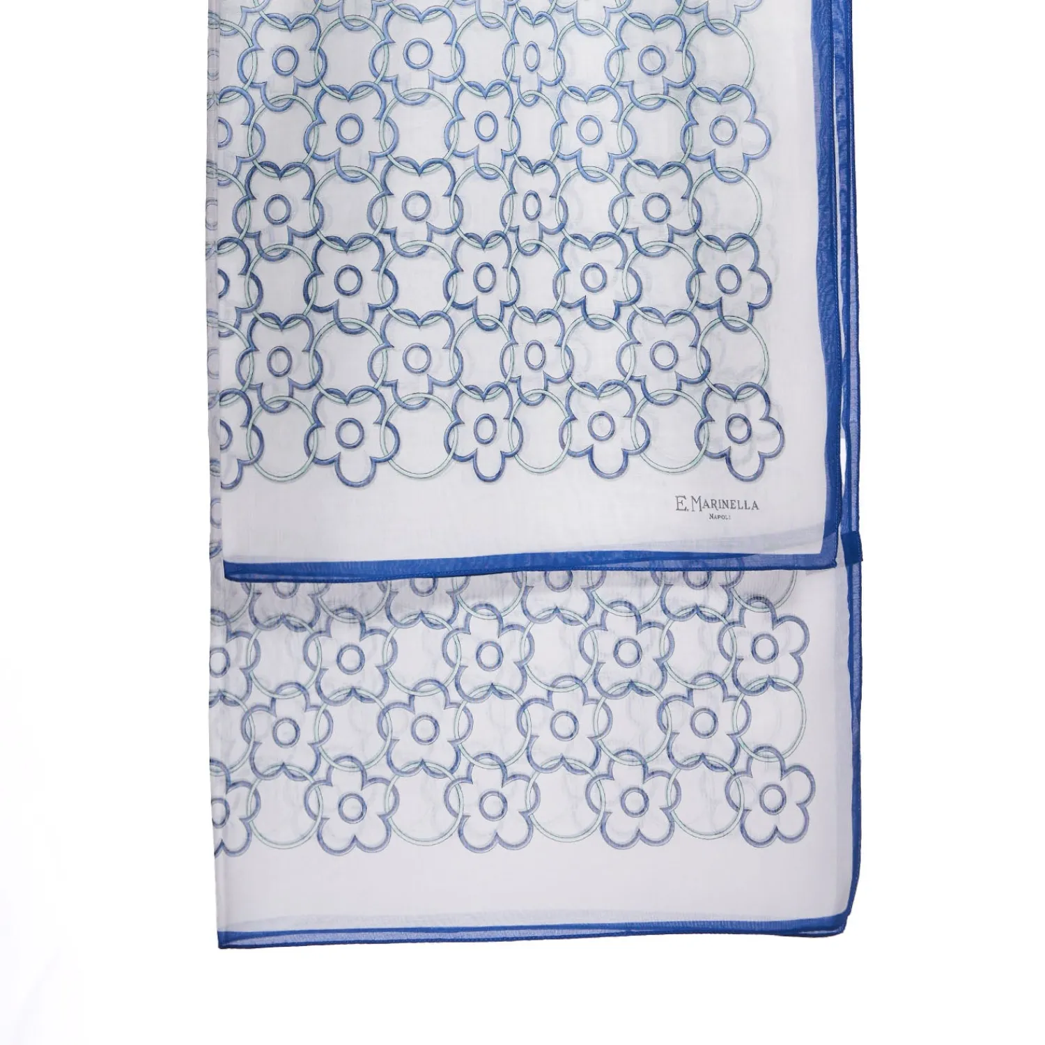 E.Marinella Sciarpe Estive|STOLA IN VOILE DI COTONE E SETA BLU Fiore monogram 100