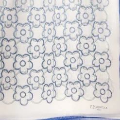 E.Marinella Sciarpe Estive|STOLA IN VOILE DI COTONE E SETA BLU Fiore monogram 100