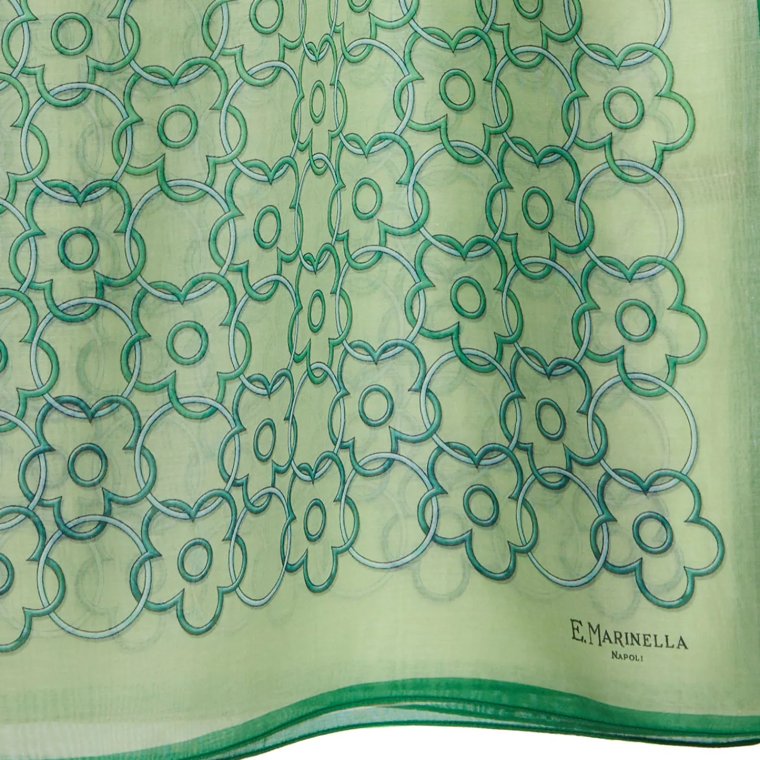 E.Marinella Sciarpe Estive|STOLA IN VOILE DI COTONE E SETA VERDE Fiore monogram 100