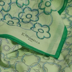 E.Marinella Sciarpe Estive|STOLA IN VOILE DI COTONE E SETA VERDE Fiore monogram 100