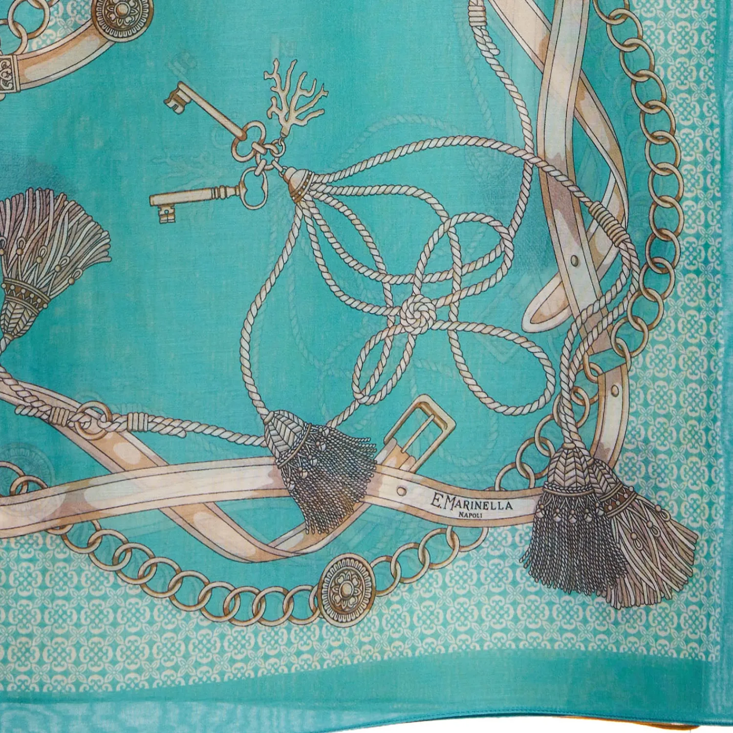 E.Marinella Sciarpe Estive|STOLA IN VOILE DI COTONE E SETA VERDE Microfantasia e nappine