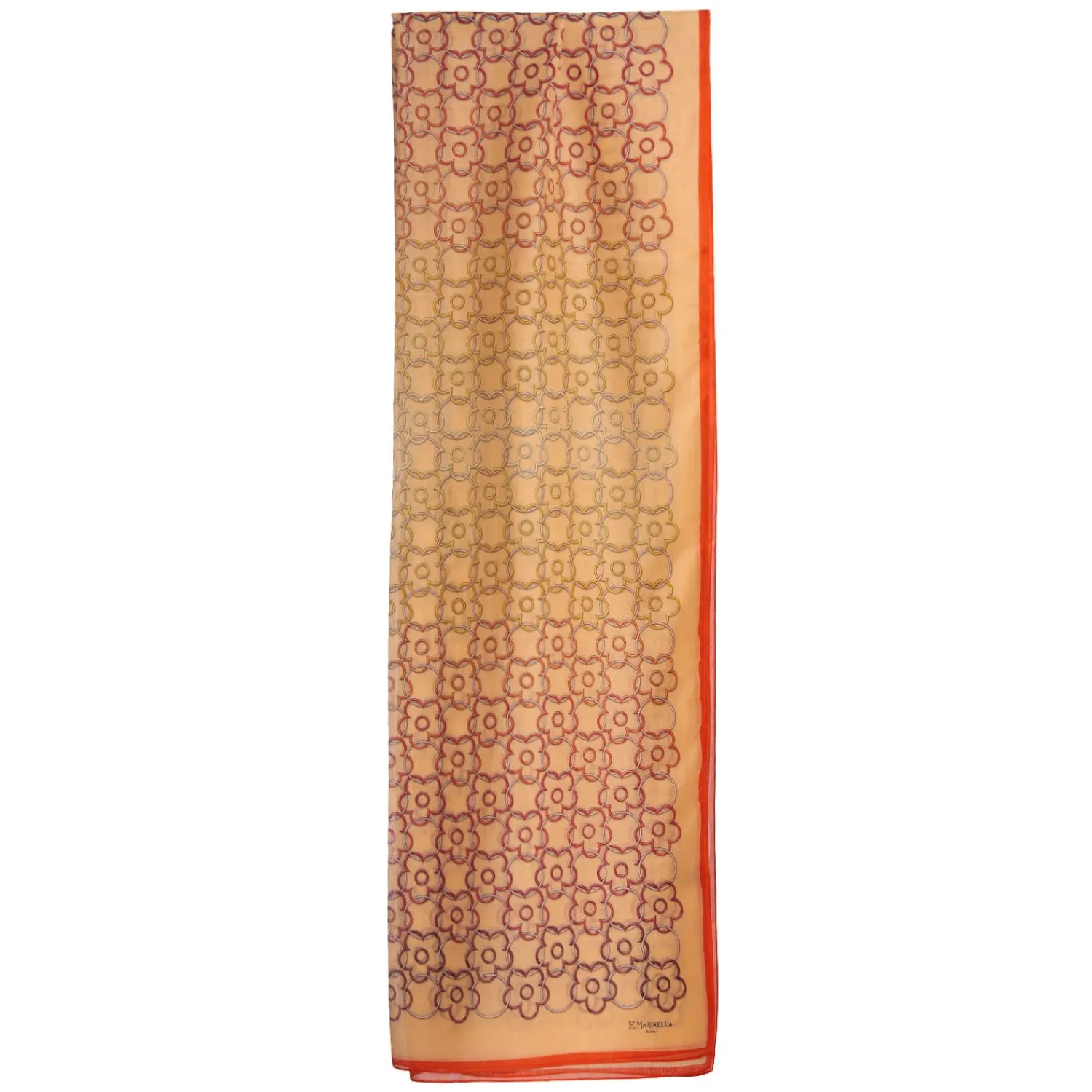 E.Marinella Sciarpe Estive|STOLA IN VOILE DI COTONE E SETA ARANCIONE Fiore monogram 100