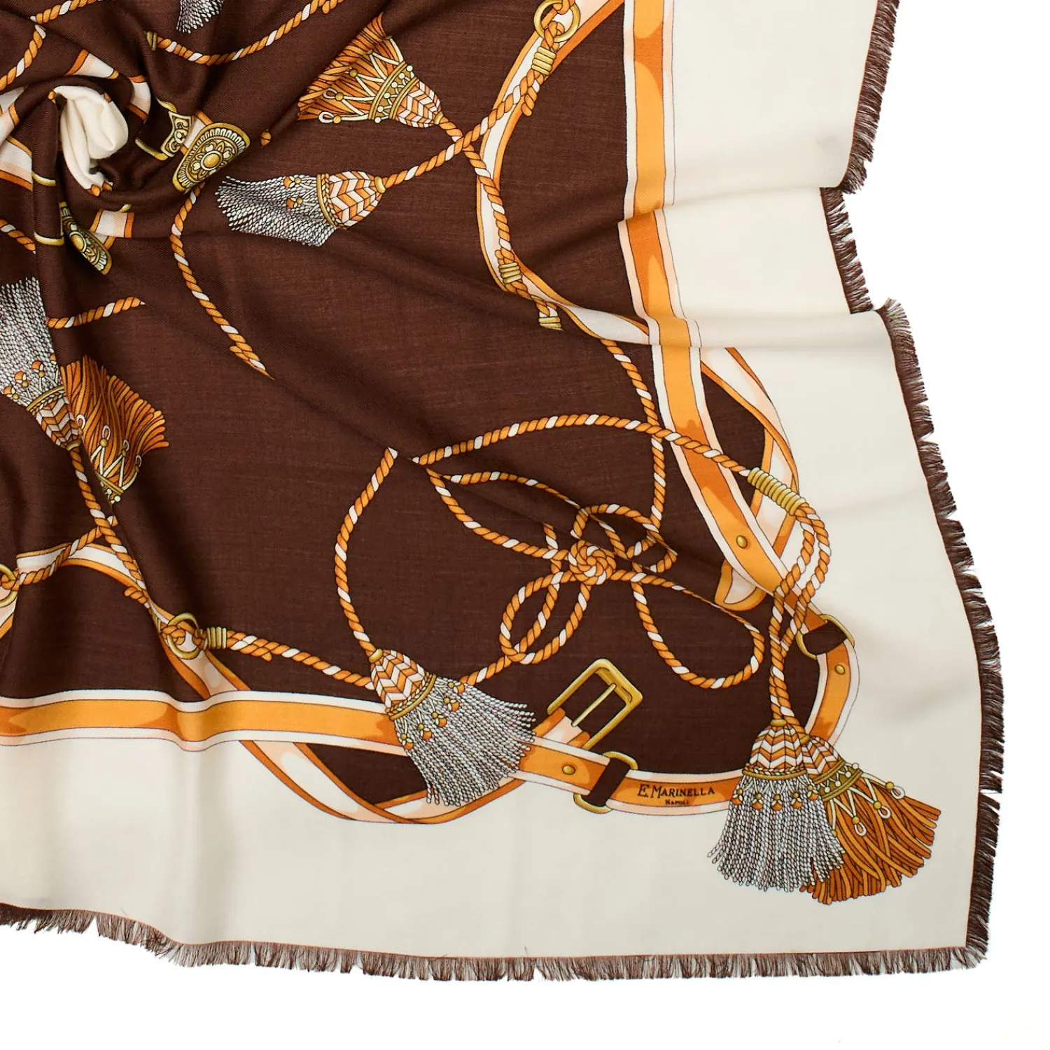 E.Marinella Sciarpe In Seta|Sciarpe Invernali|STOLA MARRONE 115 IN LANA, SETA E CASHMERE Nappine e chiavi